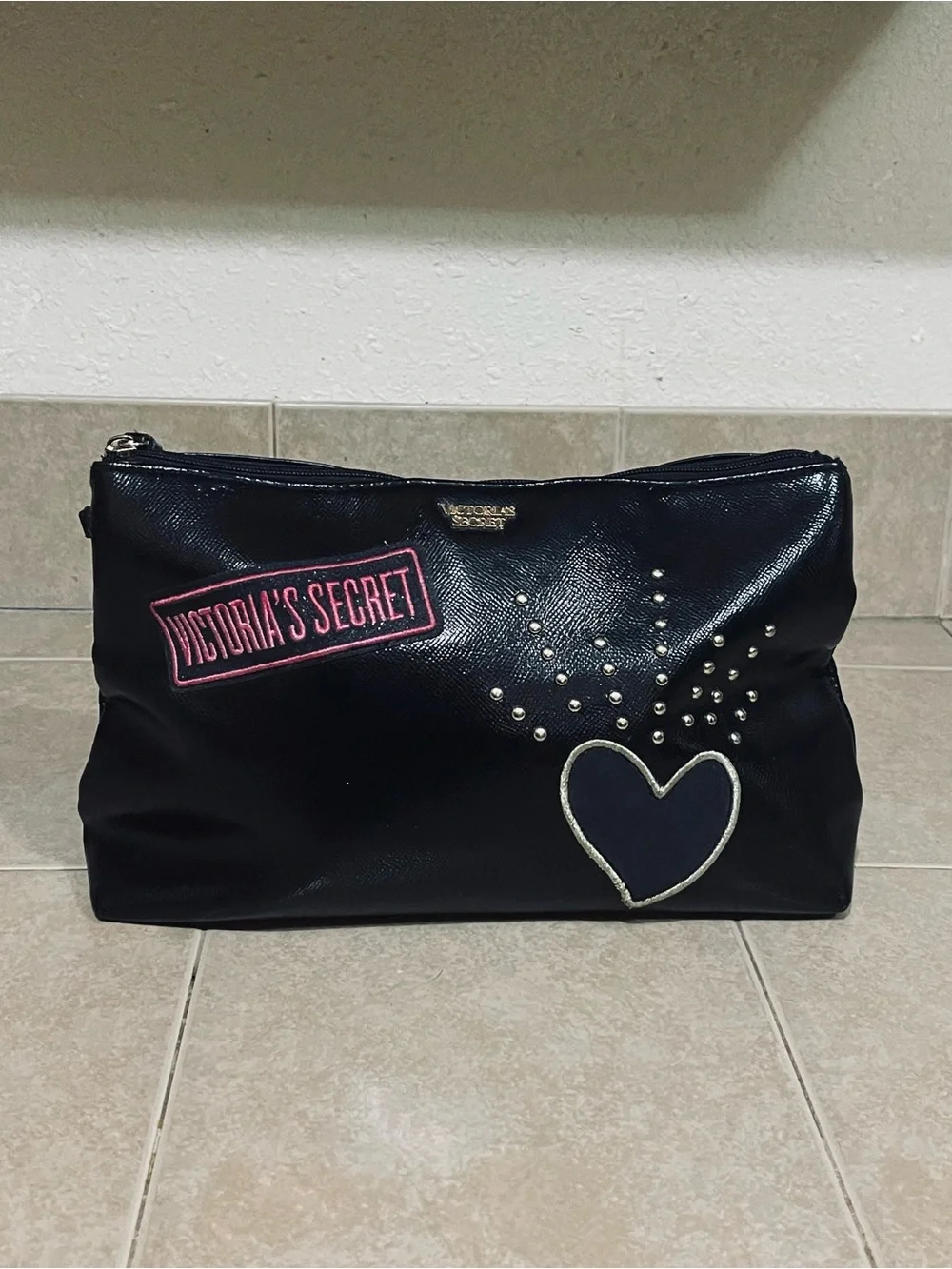 Victoria's Secret Black Cosmetic Pouch with Pink Logo Patch